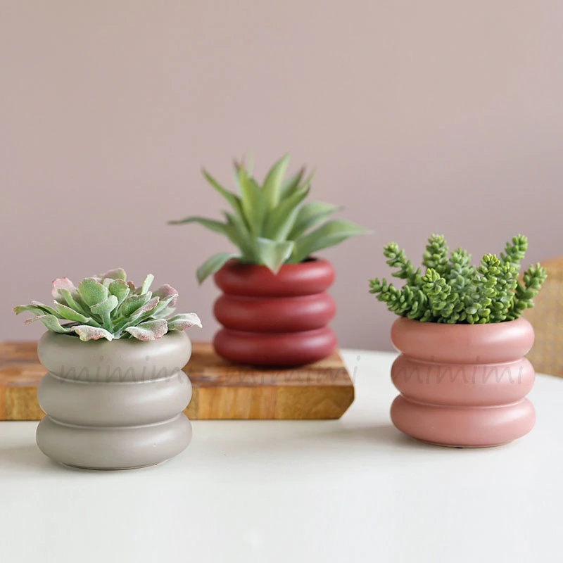 Round Concrete Flower Pot Silicone Mold Creative Circle Design Cement Storage Tank Home Decoration Jesmonite Vessel Making