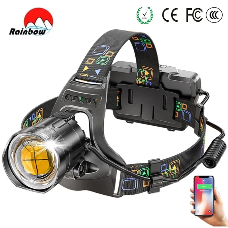 500000LM XHP100 Most Powerful Led Headlamp XHP90 High Power Camping Headlight USB Rechargeable Head Flashlight Fish Head Lamp