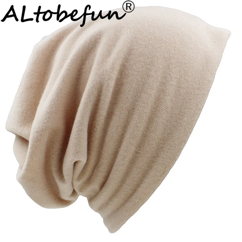 ALTOBEFUN Girl Scarf Solid Design Thin Ladies Fashion Feminino Skullies Beanies Autumn Winter Dual-use Hats For Women BHT078