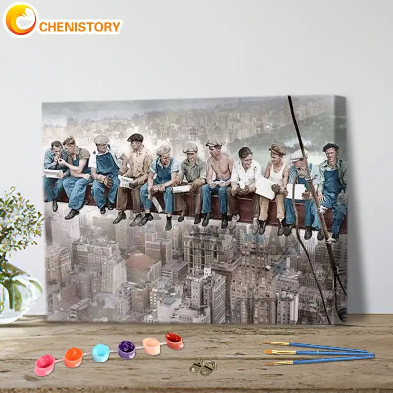 

CHENISTORY Diy Paint By Number Empire State Building Landscape Drawing On Canvas Handpainted Painting Brave Worker Home Decor