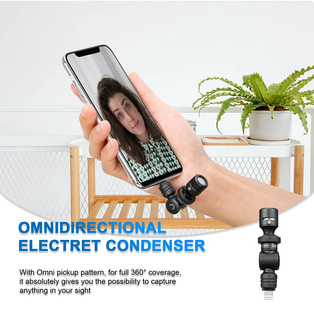 Saramonic SmartMic UC Di Ponsel Pintar Vlog Mikrofon Perekaman Audio Video untuk iPhone 11 Pro Max 8 7 X Port Tipe C untuk Android