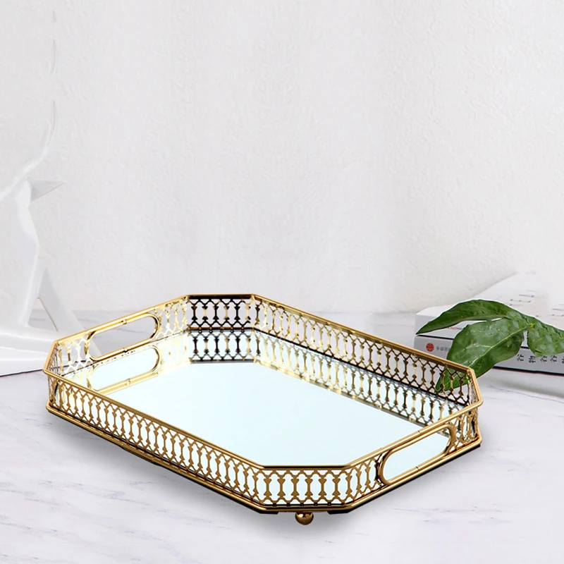 Mirrored Vanity Tray Cosmetic Storage Holder Perfume Jewelry and Makeup Decorative Tray Wedding Birthday Cupcake Dessert Display