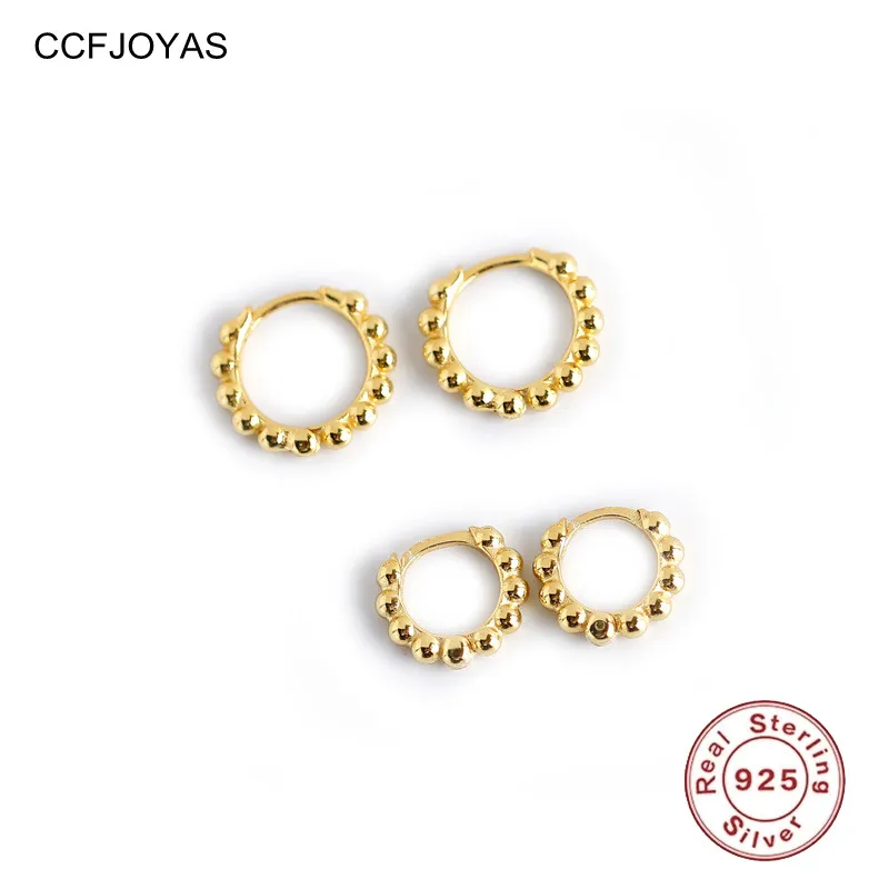 

CCFJOYAS 925 Sterling Silver Circle Beads Small Hoop Earrings Korean Style Mini Huggies Hoops for Women Earrings Fashion Jewelry