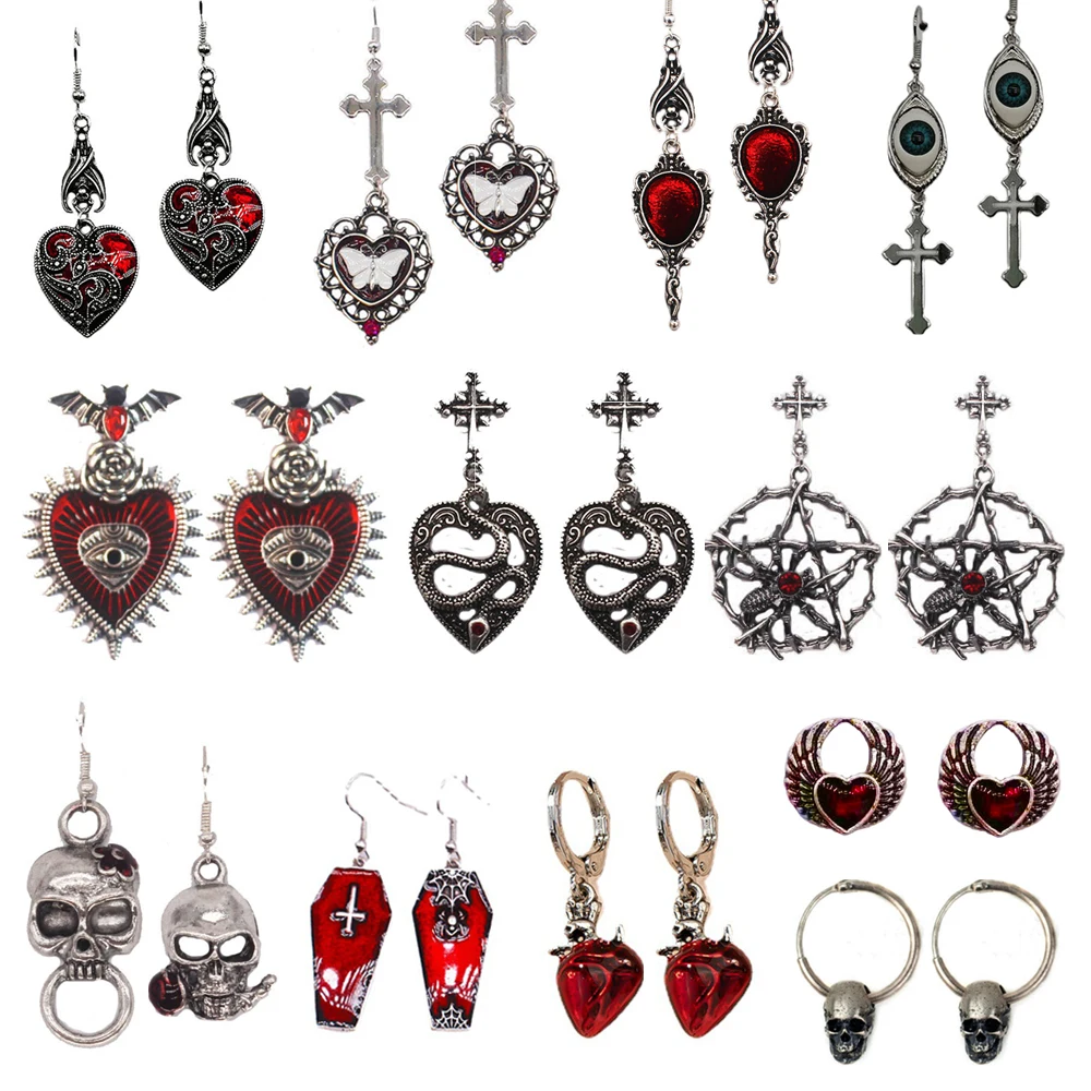 Goth Jewelry Bat Skull Coffin Earrings Evil Eyes Heart Cross Spider Snake Butterfly Earrings Aesthetic Egirl Cool Accessories