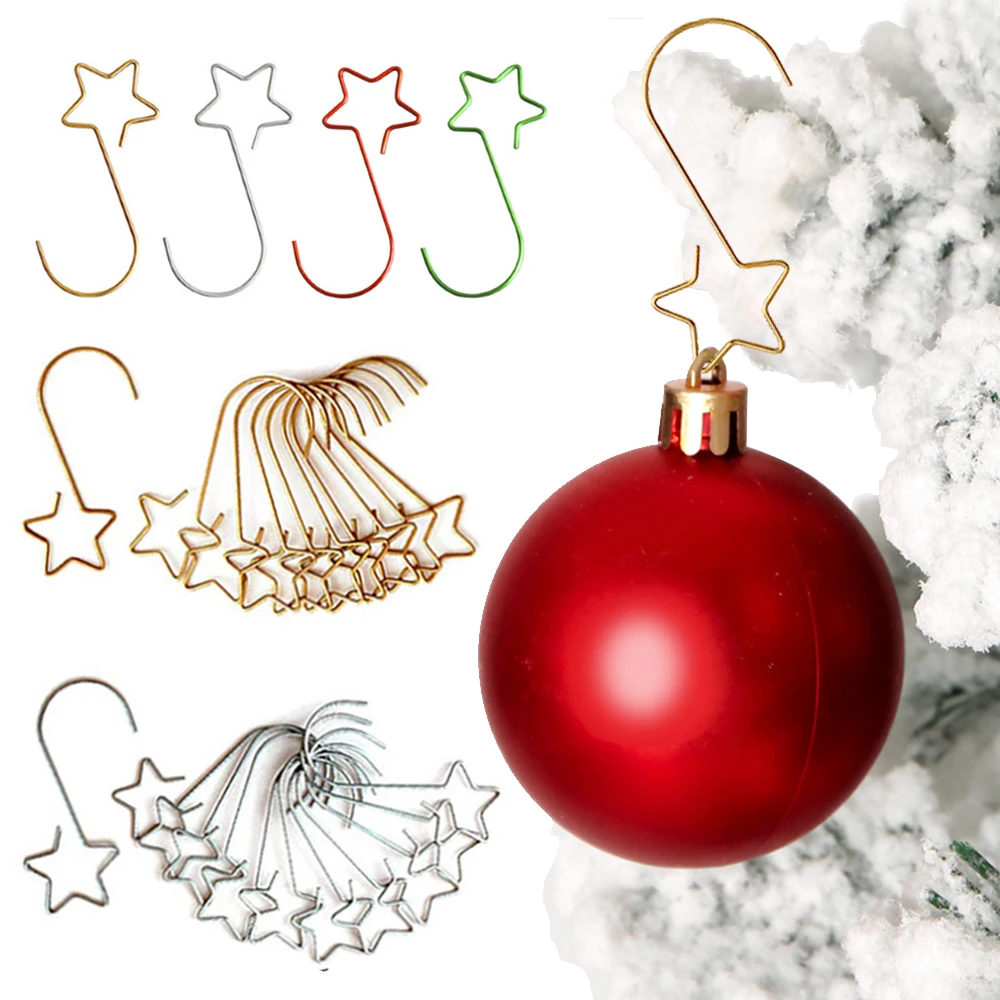 20Pcs Christmas Metal Star Decorations S-shaped Hooks For Christmas Tree Hanging Wreath Pendant Clasp New Year 2022 Ornaments