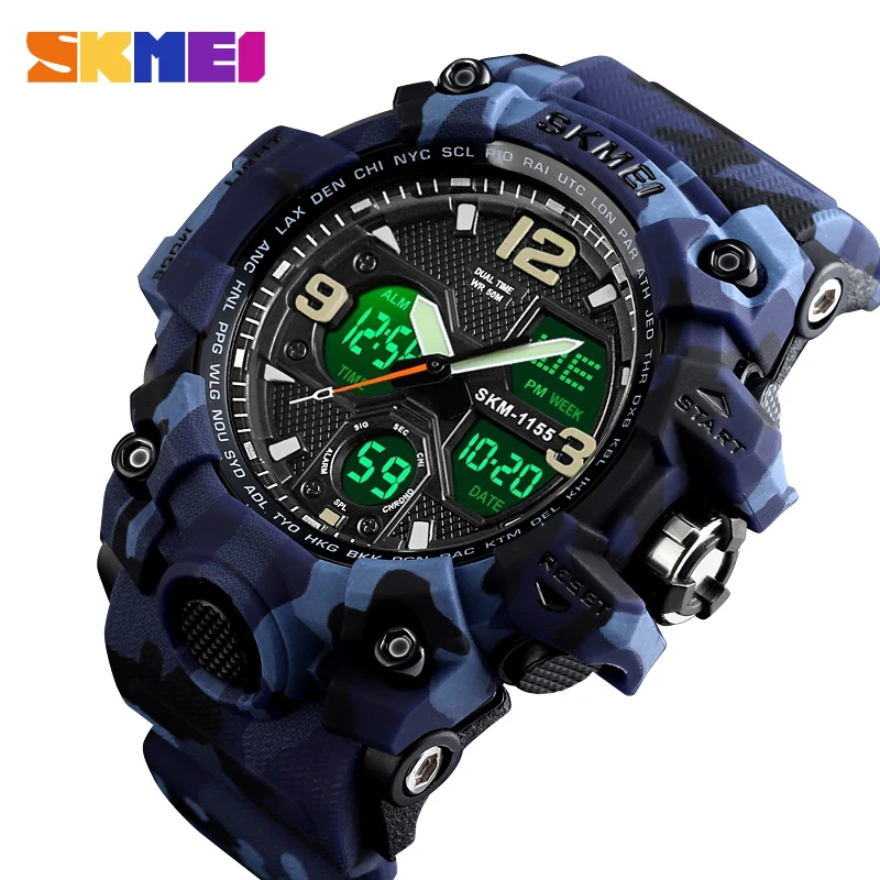 SKMEI Sports Men's Watch Top Brand Luxury LED Digital Man Clock Outdoor Military Waterproof Dual Display Relogio Masculino 1155B