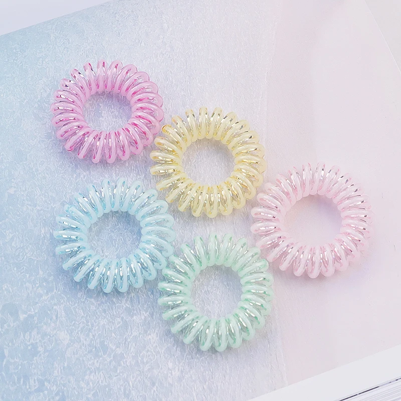 

2021 5pcs/Set New Two Colors Hair Ring For Girls Women Telephone Cord Elastic Ponytail Holders Headwear Accessories Tie Gums