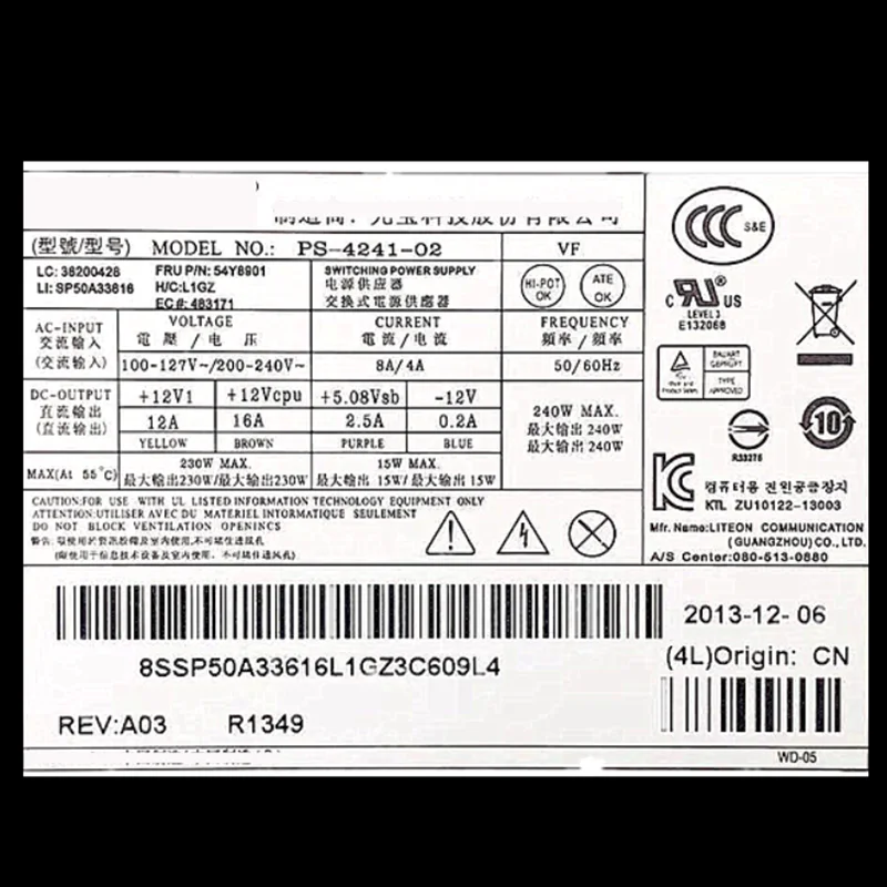 New PSU-Adapter For Lenovo FSP240-40SBV PCB020 FSP240-40SBV PS-4241-01 HK340-72FP TFX H3050 530S M4500 Switch Power Supply