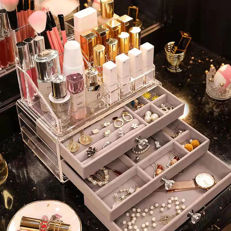 

Cosmetic Lipstick Desktop Drawer Storage Case Acrylic Makeup Organizer Boxes Women Fashion Jewelry Organizer Display Women Gifts