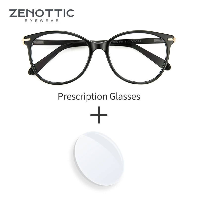 ZENOTTIC Women Acetate Prescription Glasses Cat Eye Style Optical Eyewear Frame Myopia Blue Light Blocking Prescription Glasses