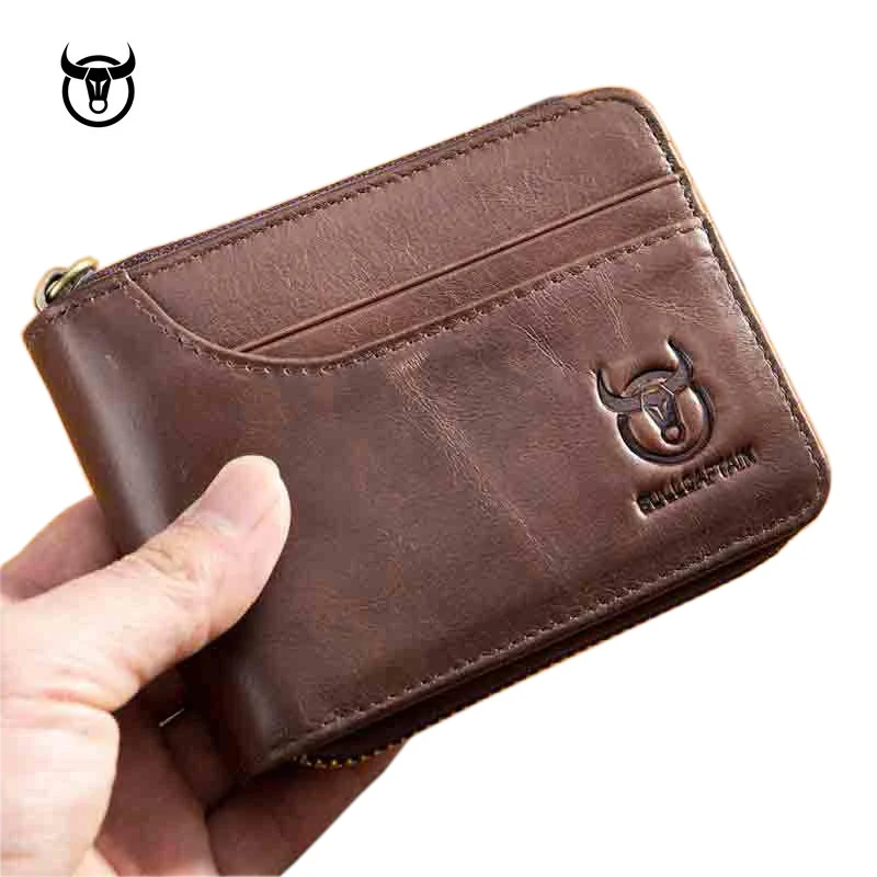 Billeteras de cuero genuino para hombre, monedero pequeño Retro, tarjetero de cuero de vaca, monedero de bolsillo