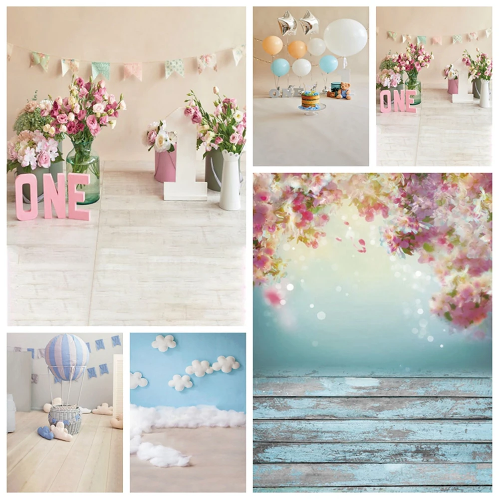 

1st Birthday Photography Background Birthday Party Balloon Flower Baby Toy Bear Decor Photocall Photo Backdrop For Photo Studio