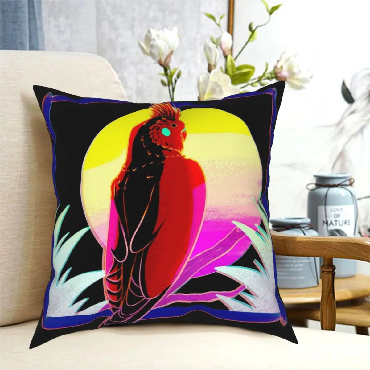 Retrowave Cockatiel Square Pillowcase Polyester Pattern Zip Decor Pillow Case Sofa Seater Cushion Cover