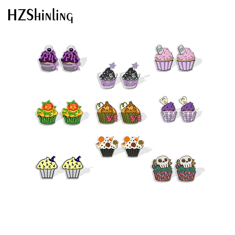 2021 New Halloween Cupcake Stud Earring Gothcakes Acrylic Resin Earrings Epoxy Handmade Jewelry Gifts Girl