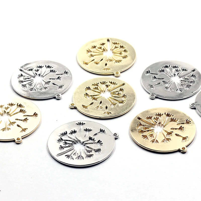 Zinc Alloy   Round Hollow Dandelion Coin Shape Charms Pendant 30mm 6pcs/lot For DIY Fashion Jewelry Accessories