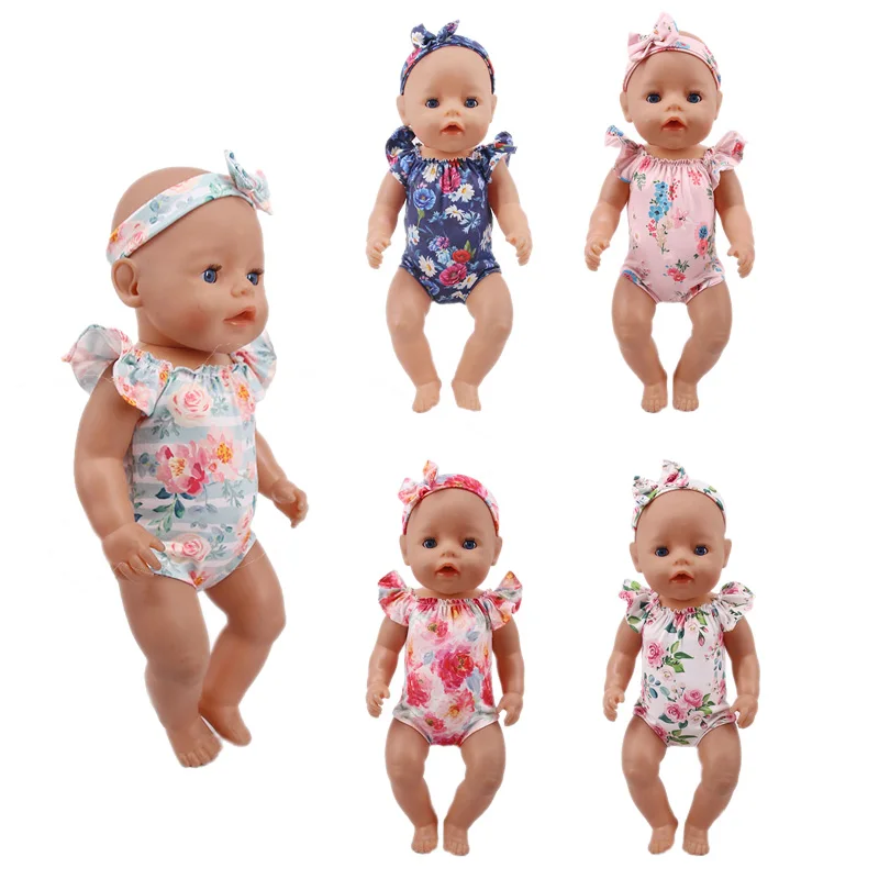 For 18 Inch American&43Cm Baby New Born Doll Clothes，Our Generation , Gifts， Strapless Jumpsuit 2 Piece, Jumpsuit + Hair Band