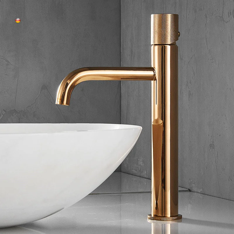 Rose Gold Basin Faucets,Brass Bathroom Sink Mixer,Hot & Cold Single Handle Tap,Lavatory Crane Vessel,Unique Design Black,Chrome