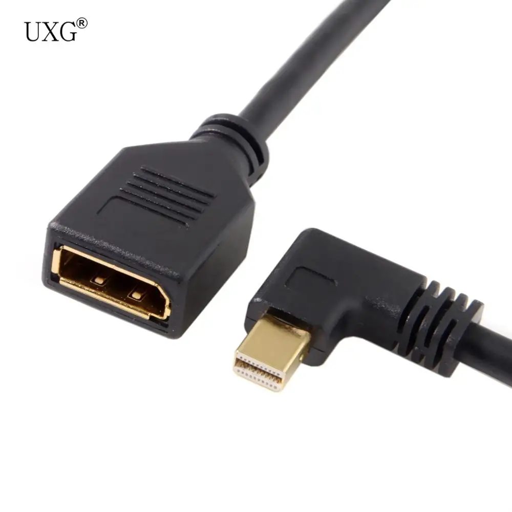 Left Angled Mini DP DisplayPort 90 Degree to DisplayPort Female Cable for Displays Monitors 0.25mcable