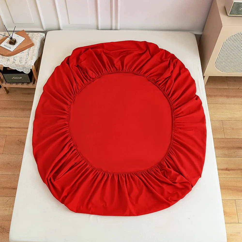 Fashion Simple China red solid color Bed Fitted Sheets Sabanas Mattress Cover with Elastic Microfiber (no pillowcase)