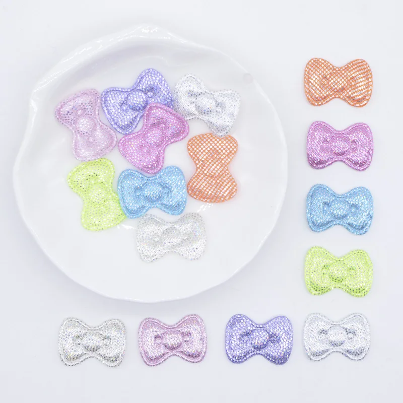 100Pcs 20*15mm Colorful Bow Tie Applique Padded Patches for DIY Party Clothes Hat Headwear Hairpin Bowknot Decor Accessories P75