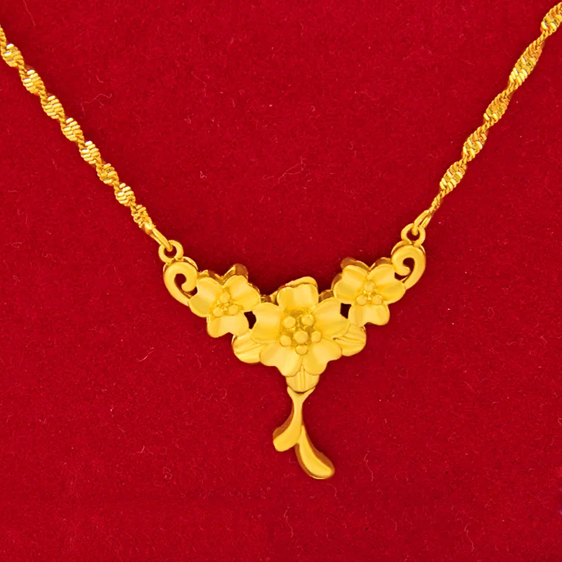 Flower Shape 24k Yellow Gold Plated Pendant Necklace for Women Bride Clavicle Chain Necklace Wedding Valentine Day Fine Jewelry