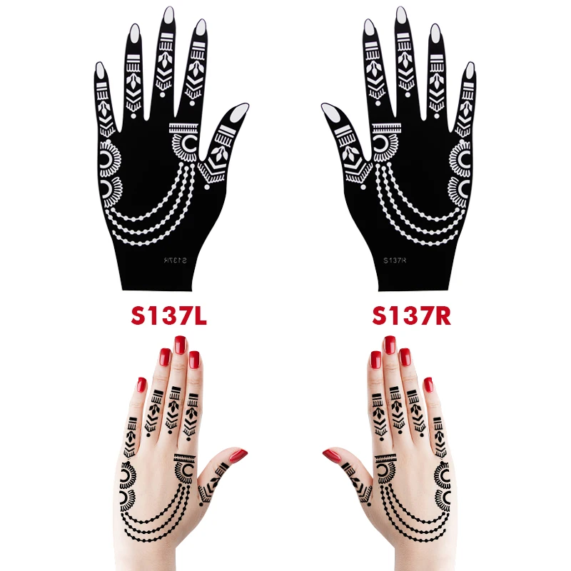 10PCS Self-Adhesive Reusable Henna Tattoo Stencils,Mehndi Indian Temporary Hand Tattoos For Body Art Painting 5 Pairs