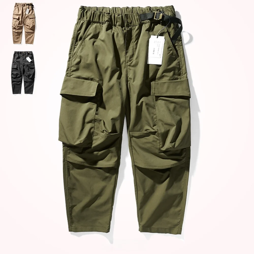 Loose Straight Cargo Pants Men \'s Fashion Japanese-Style Retro All -Matching Casual Pants Multi-Pocket Wide Leg Daddy Pants