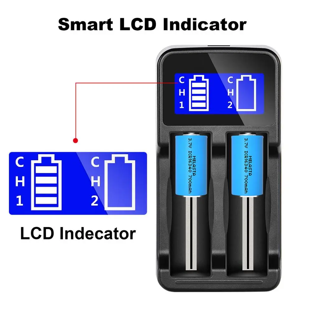 4PCS 16340 RCR123A CR123A 3.7V 700mAh rechargeable Lithium ion battery + 2 Slots Smart LCD charger for Arlo Series Cameras