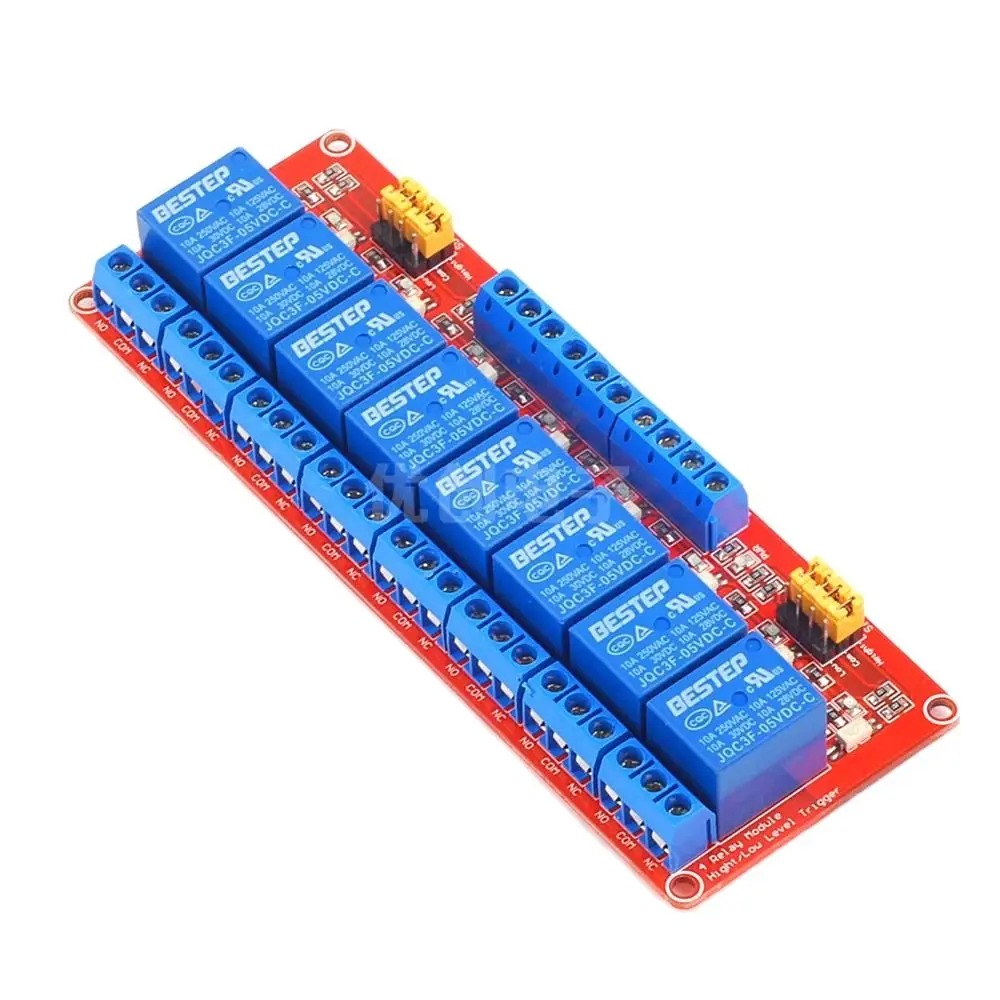 Módulo de relé de 8 canales, optoacoplador, aislamiento, disparador de nivel alto y bajo, módulo de controlador de placa de control PLC, 5V, 12V, 24V