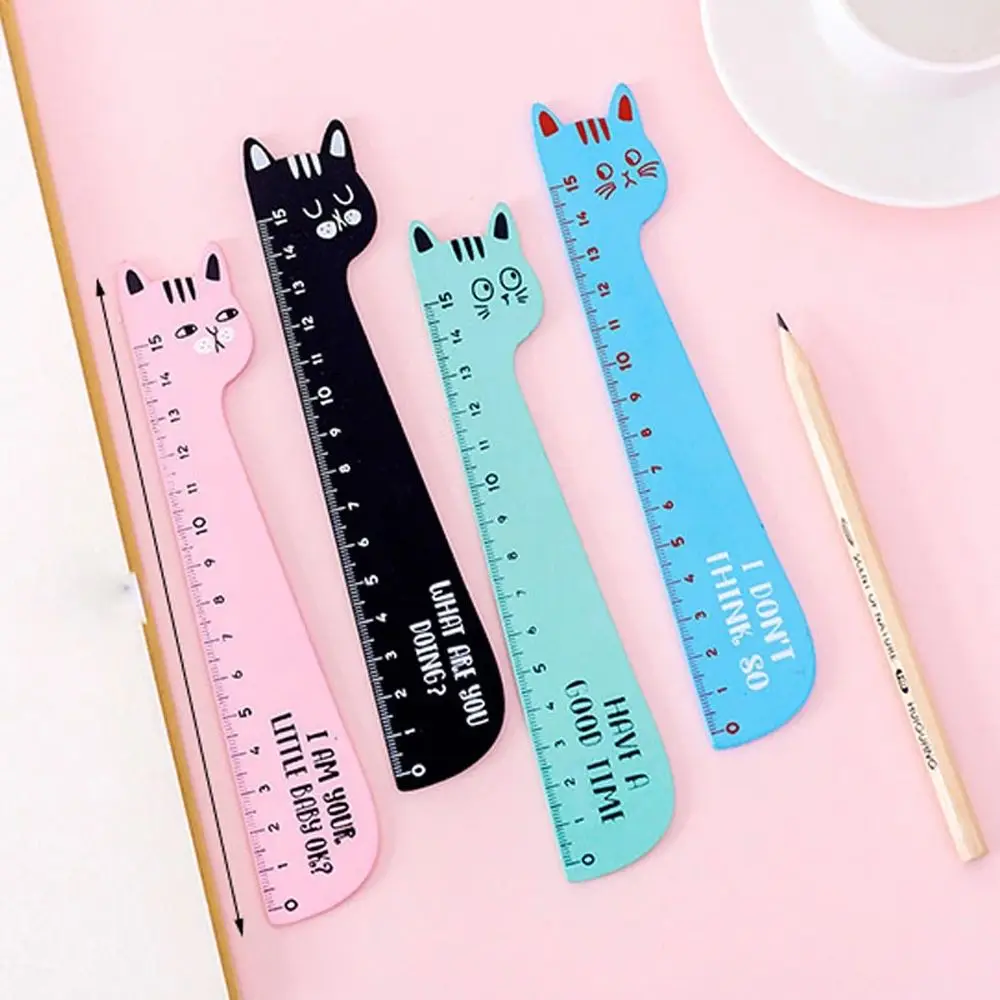 Gift Drafting Supplies Student Stationery Office Tool Animal Cat Shape Wooden Ruler Cartoon Ruler Straight Ruler