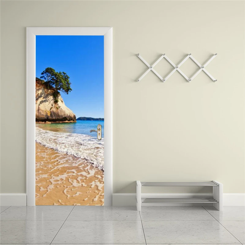 

Self-adhesive sea view beach art door stickers home decoration door cover wall stickers mural porch wallpaper poster