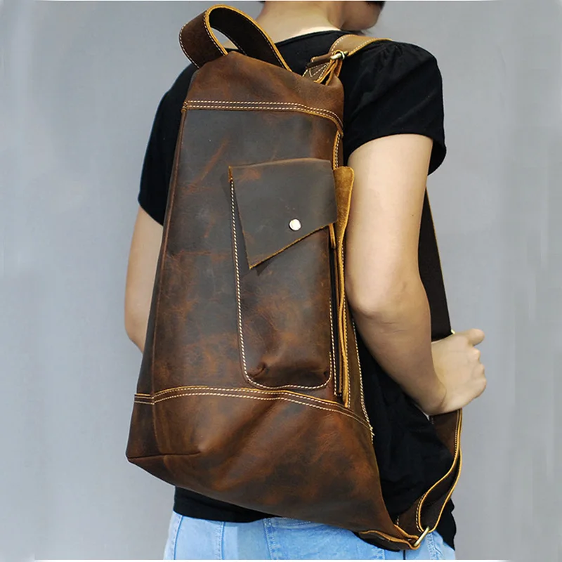 Luufan-Bolso de pecho de cuero genuino para hombre, mochila de viaje multifunción de gran capacidad para ordenador portátil, Estilo Vintage, novedad