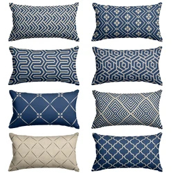 Navy Blue Geometry Linen Pillow Suite Room Decoration Cushion Cover Home Office Sofa Decor 30x50cm