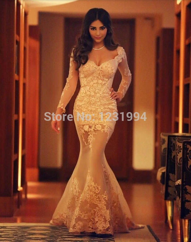 • Elegante 2021 modesti lunghi abiti da sera sirena profondo scollo a v maniche lunghe piano lunghezza lungo Sexy abiti da sposa su misura