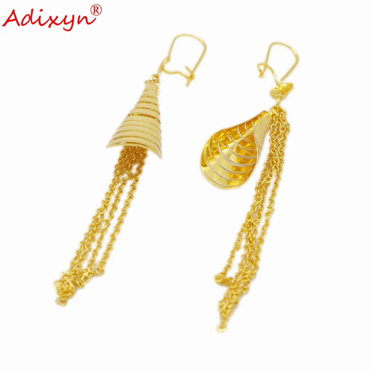 Adixyn Vintage Gold Color Long Thread Tassel Drop Earrings for Women Wedding Geometric Desigh Earring Fashion Jewelry N08189