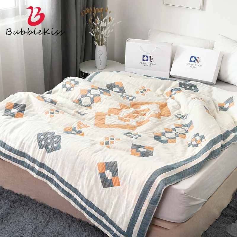 Bubble Kiss Orange Anti-pilling Comforter Blanket Home Decor Cotton Ethnic Style Geometric Pattern Throw Blanket for Bed New