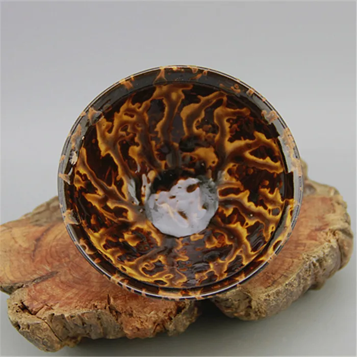 Ceramic Glaze Tea Bowl, Vintage Kiln, Tortoise Shell, Flower Glaze and Tea Cup, Used as Antique Collection