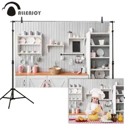 Allenjoy Kitchen Backdrop Photography White Wood Cupboard Kitchenware Portrait Photocall Photobooth Banner Fabric Background