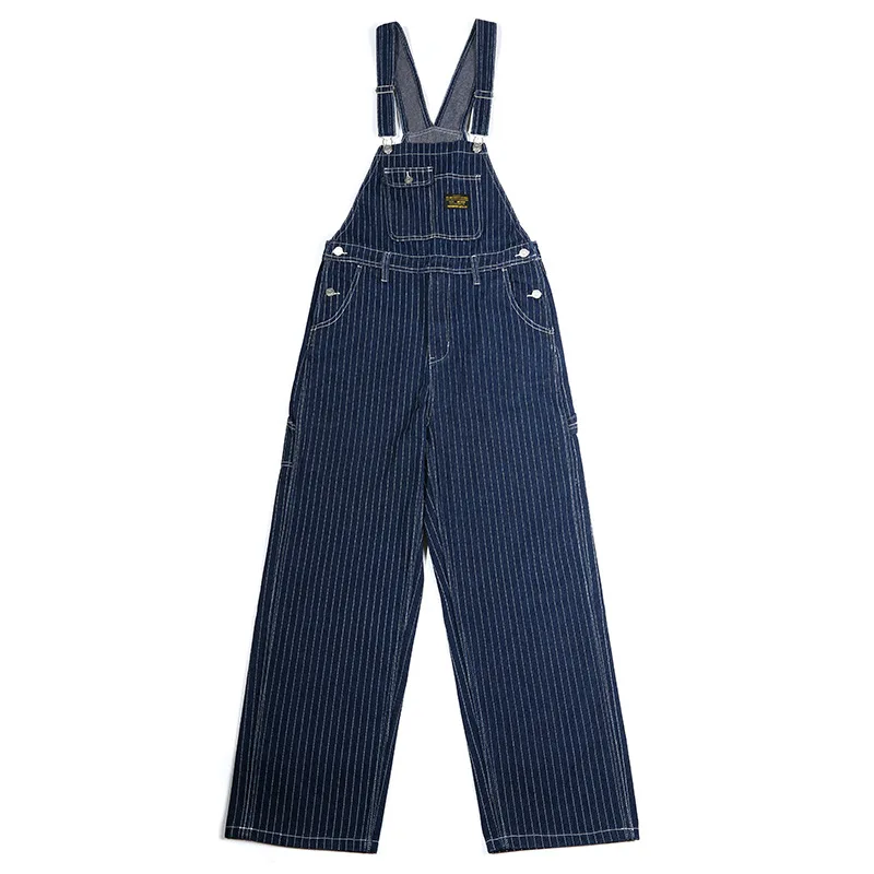 New Primary Color Denim Overalls Trousers Men\'s Outdoor Trekking Climbing Travel Labor Training Hiking Striped Jumpsuit Pants