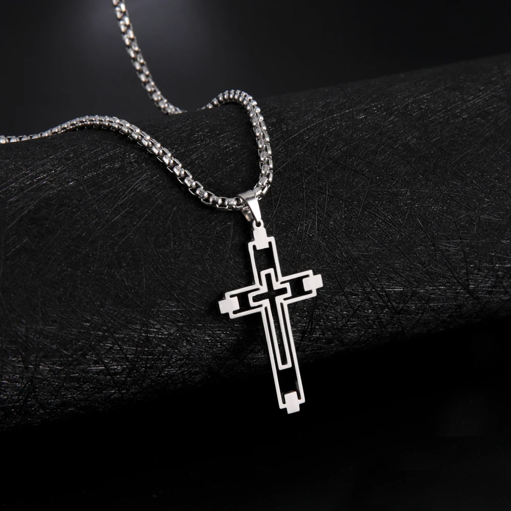 Sipuris Fashion Cross Stainless Steel Steel Statement Necklace For Men Jesus Necklace Jewelry Accessories Christmas Gift New