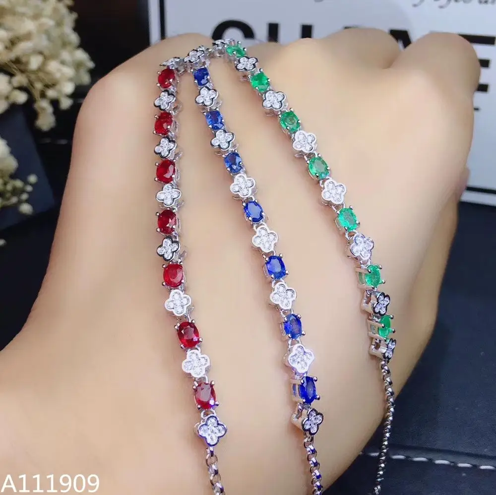 

KJJEAXCMY boutique jewelry 925 sterling silver inlaid Natural Sapphire Ruby Emerald Women's Bracelet support detection beautiful