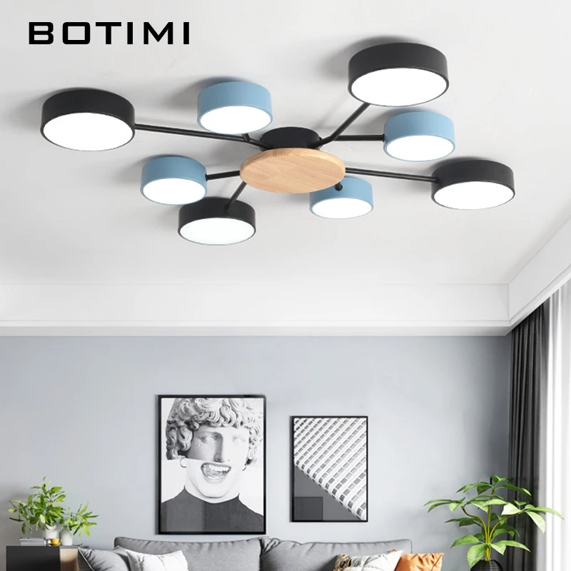 BOTIMI New Arrival Modern LED Chandelier With Round Gray Metal Lampshades For Living Room Nordic Ceiling Mounted Bedroom Lustre