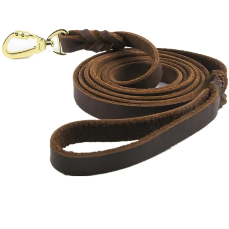 

German Shepherd Pet Leads 100% Leather Dog Leash with Safety Hook for Medium Big Dogs Strong Pull Rope Dog Products 180cm Long