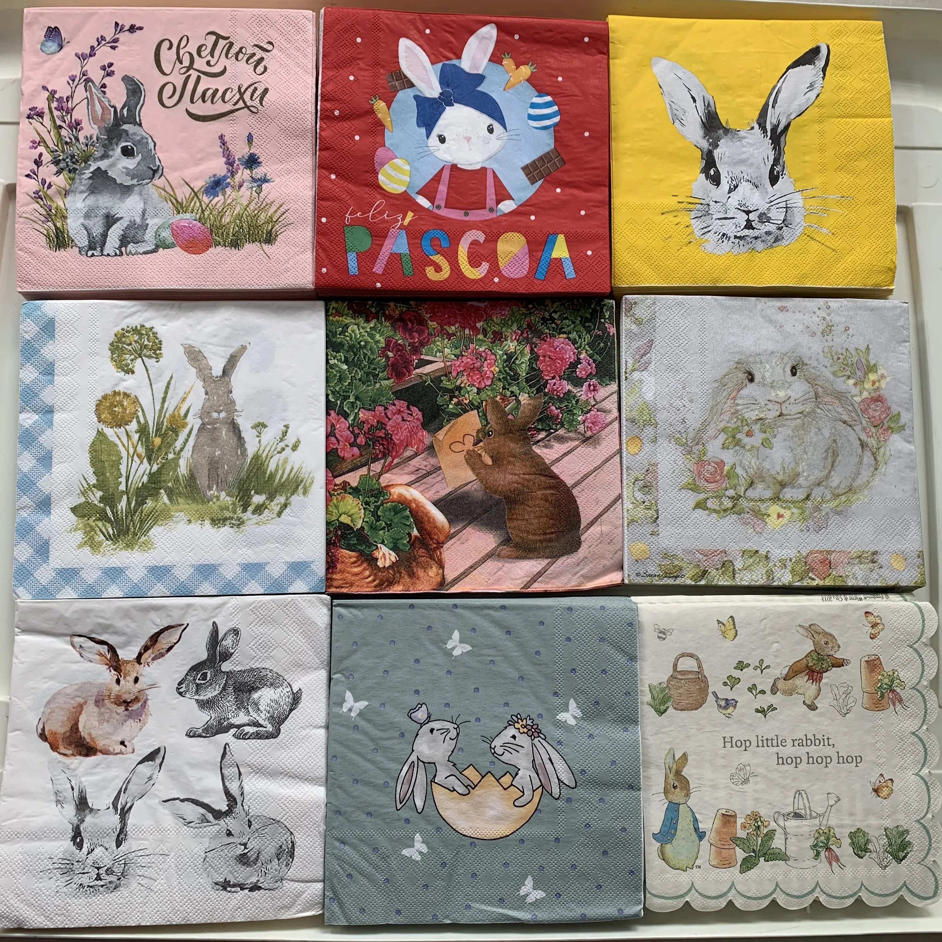 20 vintage napkins paper elegant tissue cute rabbit bunny flower pot butterfly decoupage wedding birthday party serviettes decor