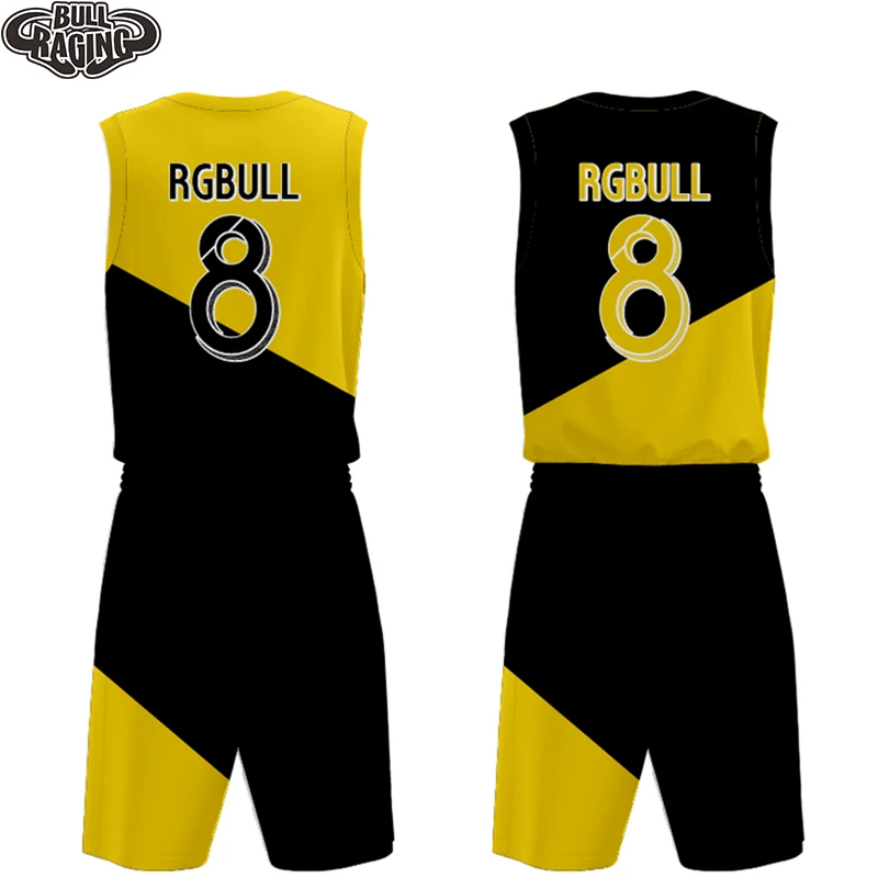 Men Throwback Basketball Jerseys Sets Black Yellow Basketball Uniforms Sublimation Custom Reversible Sport Uniforms