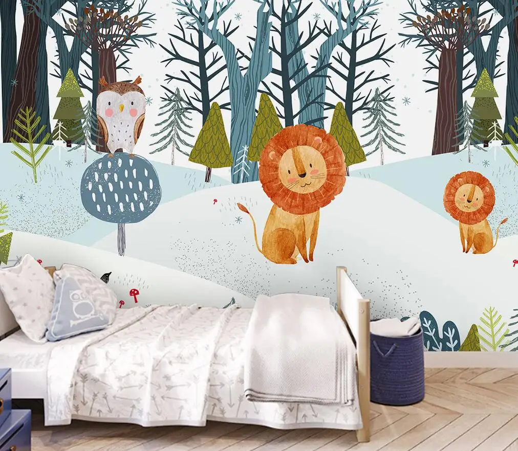 Custom cartoon wallpaper modern forest animals giraffe bedroom background papel de parede wall papers home decor