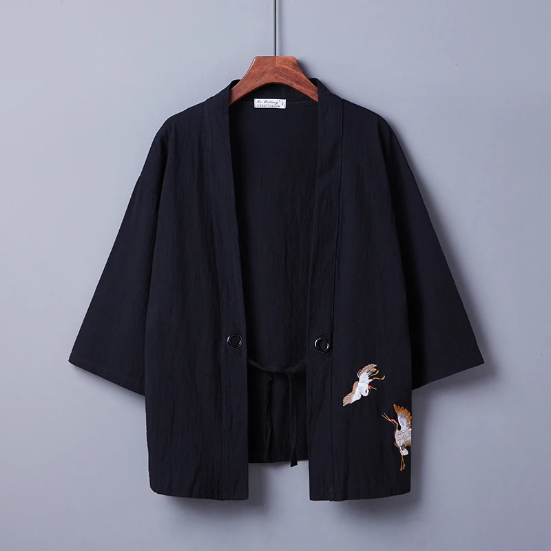 Asian Clothes Summer Coat Japanese Woman's Kimono  Mujer Cardigan Haori Loose Mid-length Thin Cotton and Linen Outer Garment