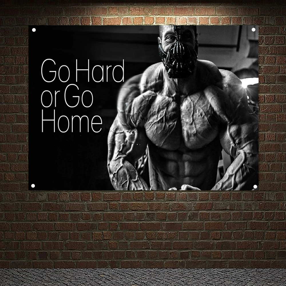 

GO Hard or Go Home Gym Decor Inspirational Poster Tapestry Workout Bodybuilding Wall Hanging Muscular Body Fitness Banners Flags