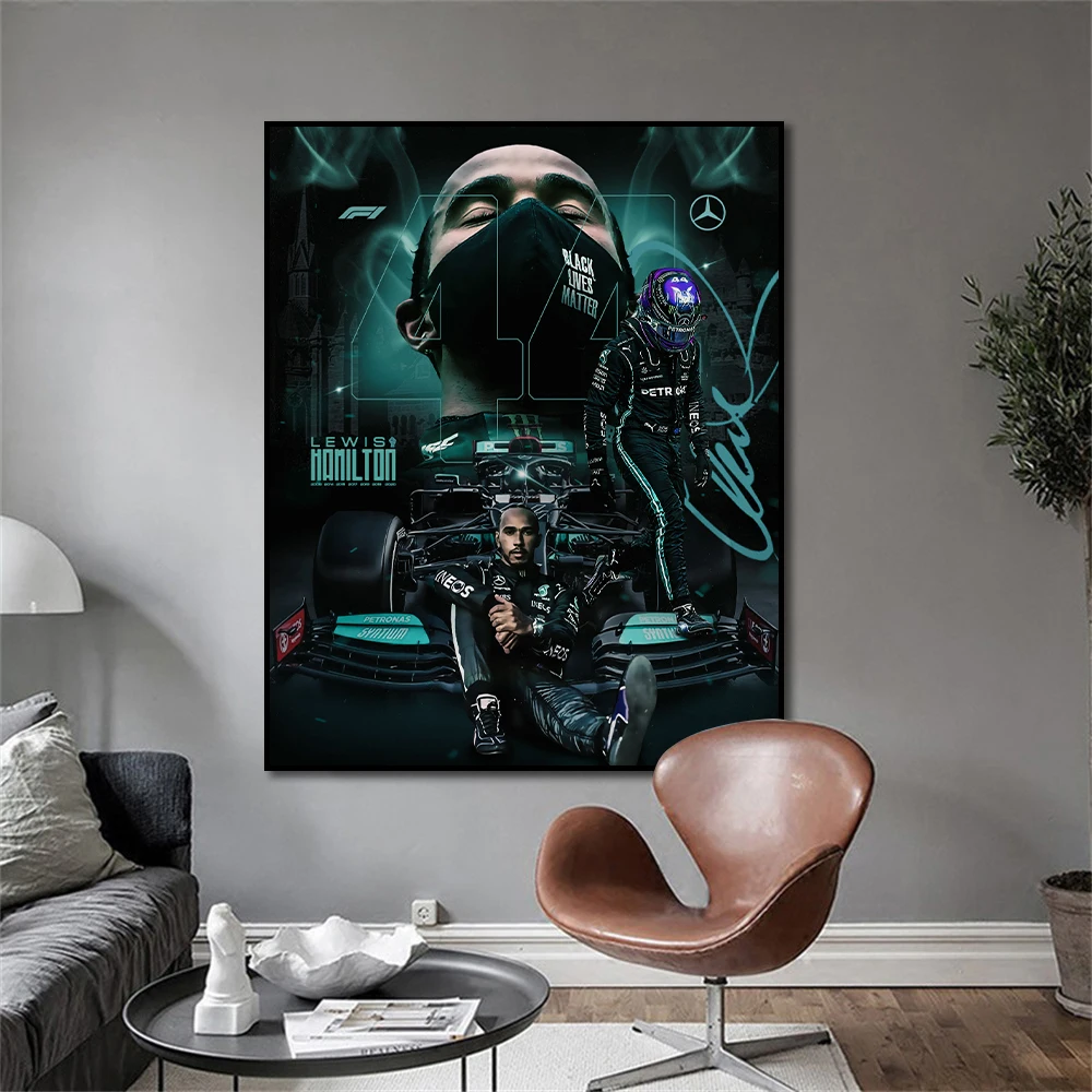 

F1 Black Lewis Hamilton Formula 1 Racing Car Grand Prix Poster Canvas Painting Wall Art Print Home Decoration For Living Room