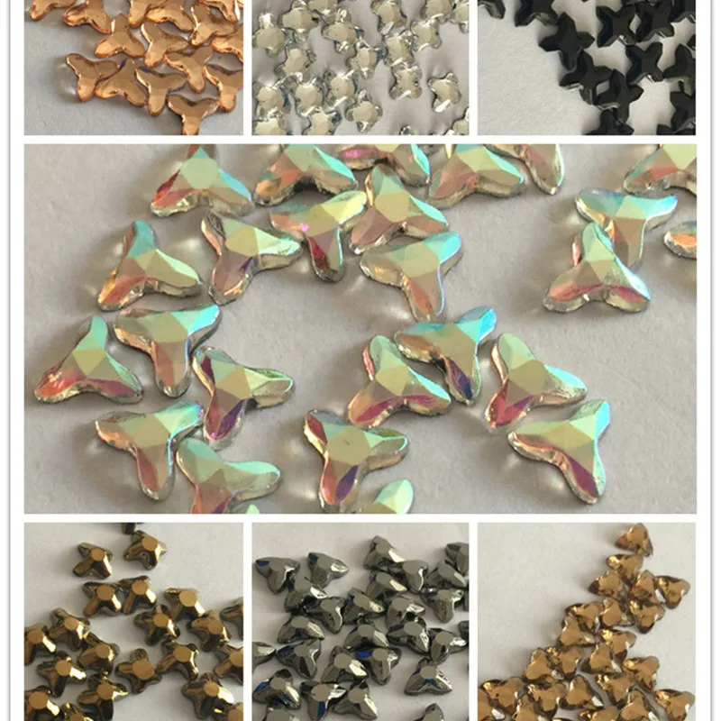 2018 High Quality Flat Back Hot Fix Rhinestones Fancy Clover Shape  Iron On Rhinestones For Fabric garment DIY Decration 6x6